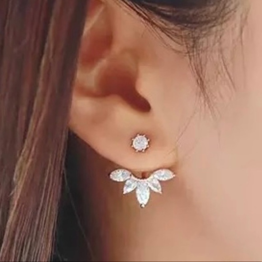 Crystal Flower Ear Jacket Earrings